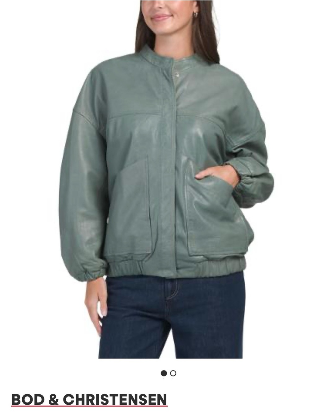 Bod & Christensen Sage Green Leather Bomber Jacket NWT